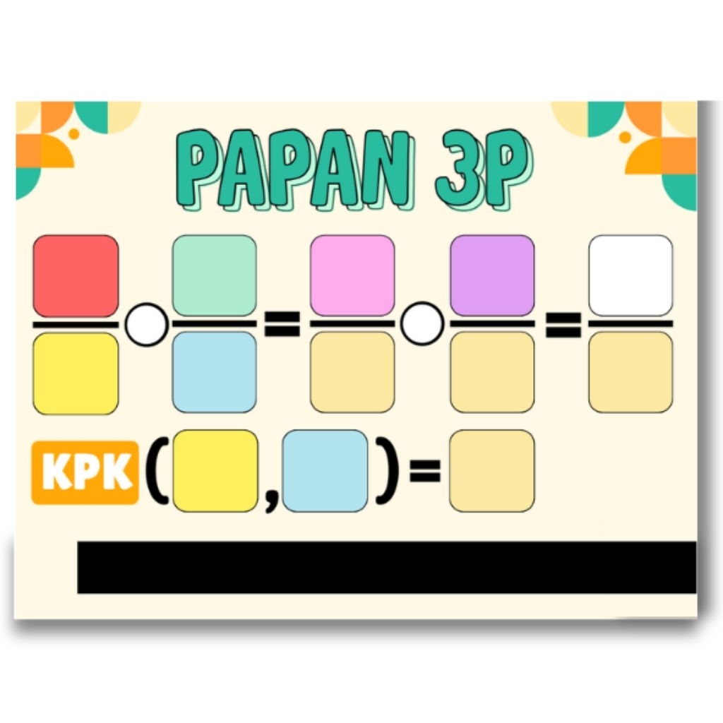 Papan 3P - Media Pembelajaran Matematika - Operasi Penjumlahan dan Pengurangan Pecahan Berbeda Penye