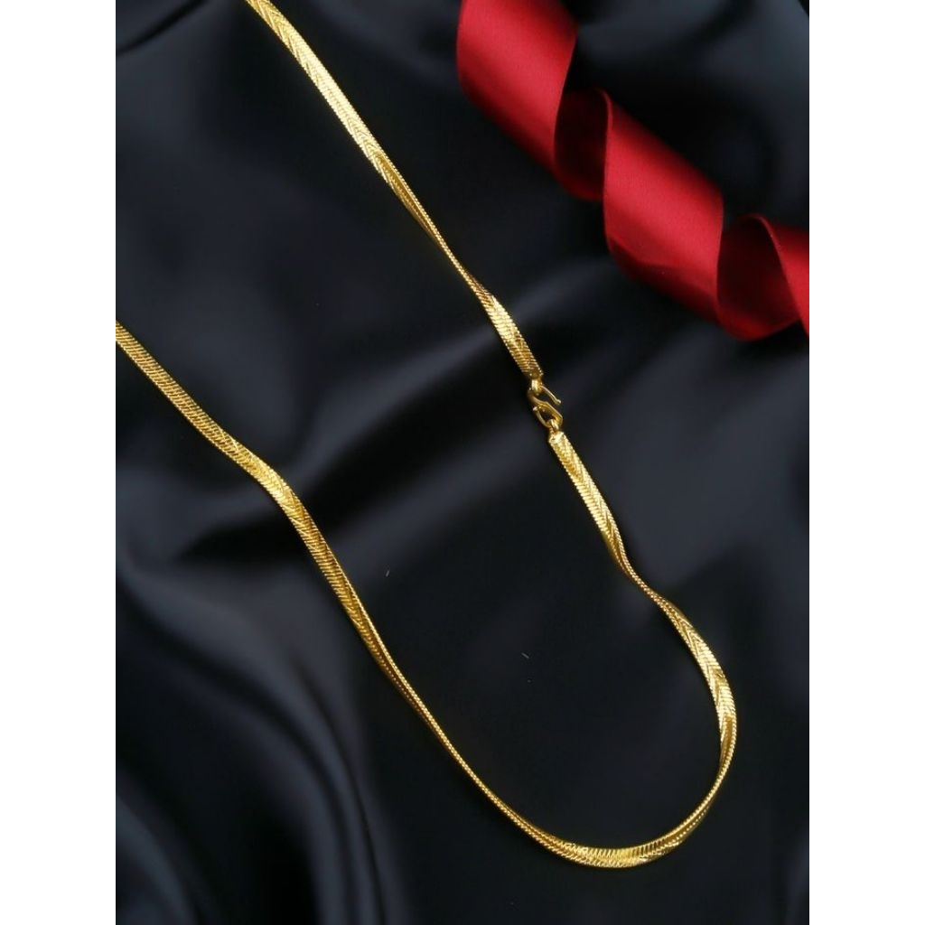 Kalung Titanium Model Pipih Pria Wanita - Kalung Belut Gepeng Tipis Warna Emas Kekinian