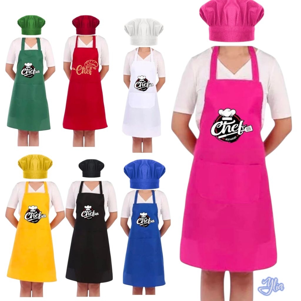 Set Apron Celemek Topi Koki Chef Dewasa Pakai Gambar dan Custom Nama