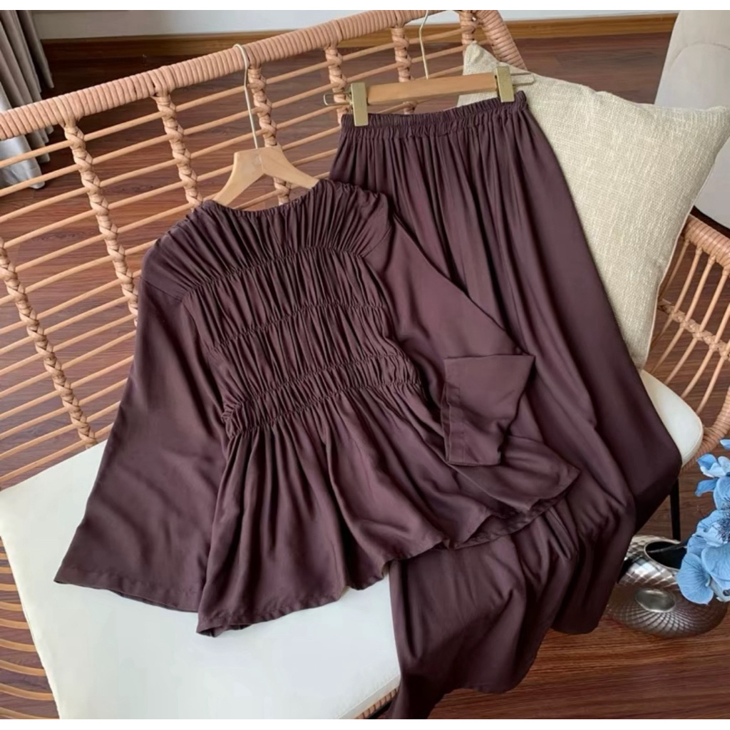 JELITA SET SMOKE RAYON TWILL POLOS BY ENBE STORE