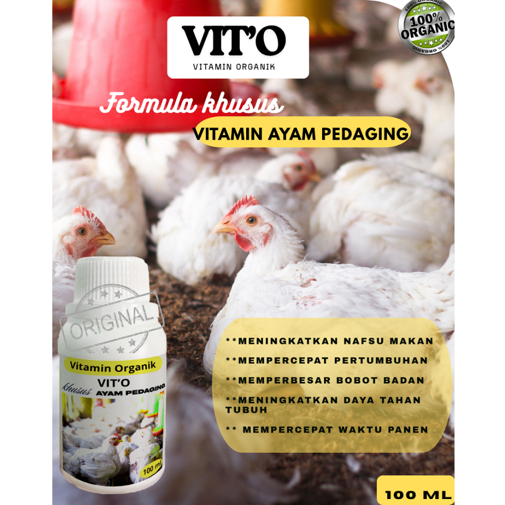 Vitamin pemacu pertumbuhan dan pembesaran Ayam Pedaging 100ml vitamin organik khusus ayam pedaging