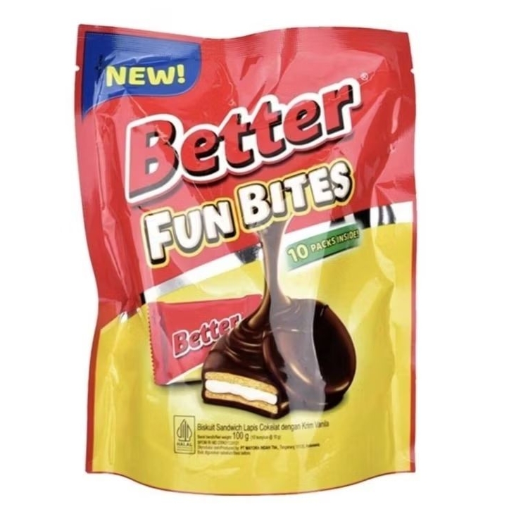 

Better Fun Bites Biskuit Sandwich Cokelat Vanila Pouch 100 g