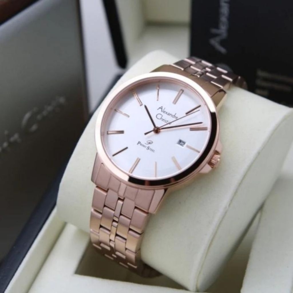 JAM TANGAN PRIA ORIGINAL ALEXANDRE CHRISTIE AC1036MD ROSEGOLD DIAL SILVER STAINLESS STEEL