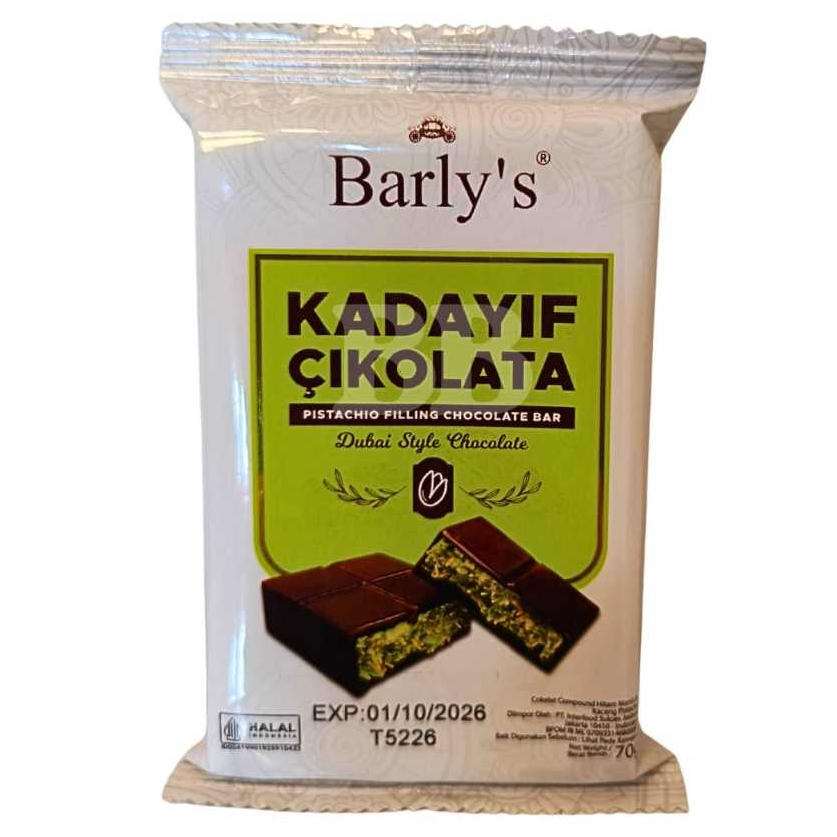 

BARLY'S Kadayif Cikolata Pistachio Filling Chocolate Bar 70g Cokelat Dubai Isi Pistachio