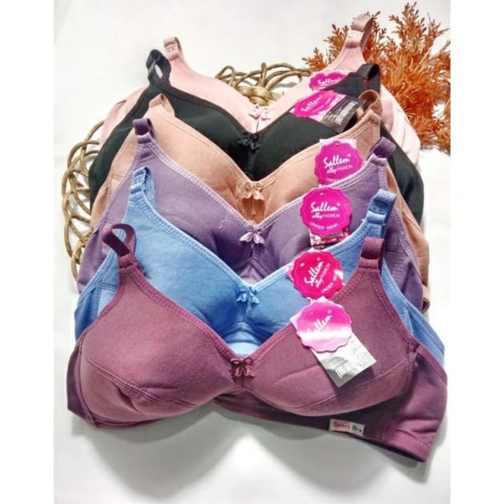 6pcsBH Sport Sallem | Bra Wanita Dewasa Remaja No 38 | Tanpa Kawat Tanpa Busa | Kaos Katun Lembut Ad