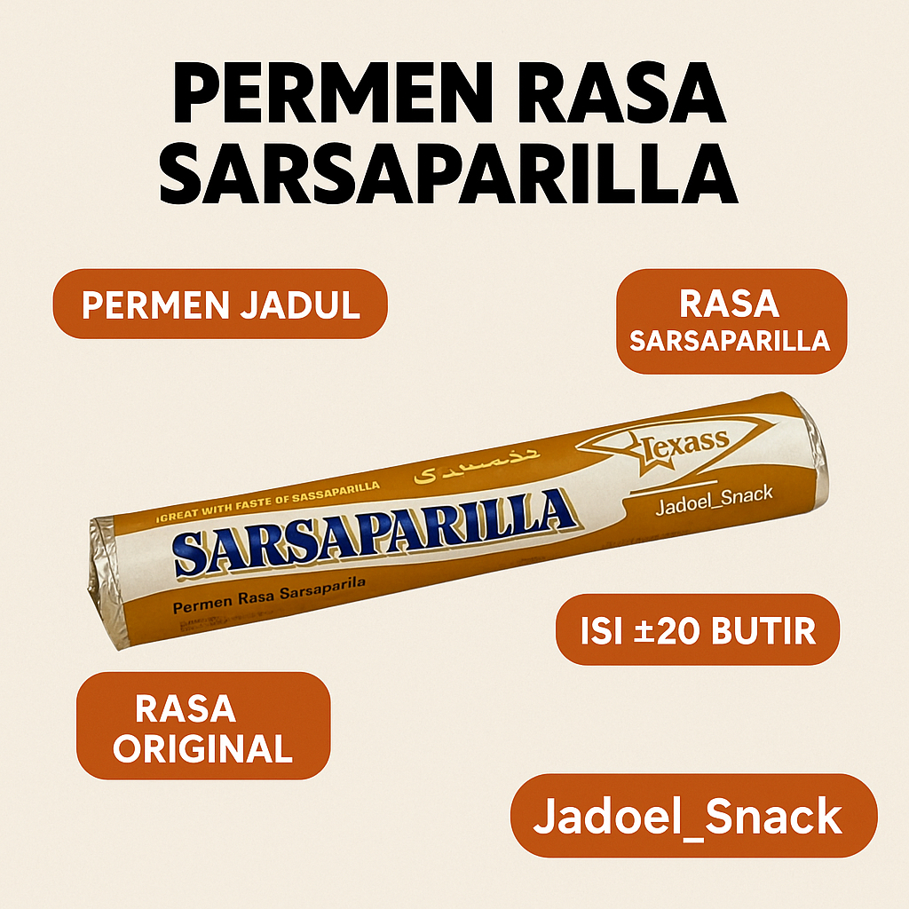 Permen Sarsaparilla Texas 42gr – Rasa Sarsaparilla | Permen Jadul | Jadoel_Snack