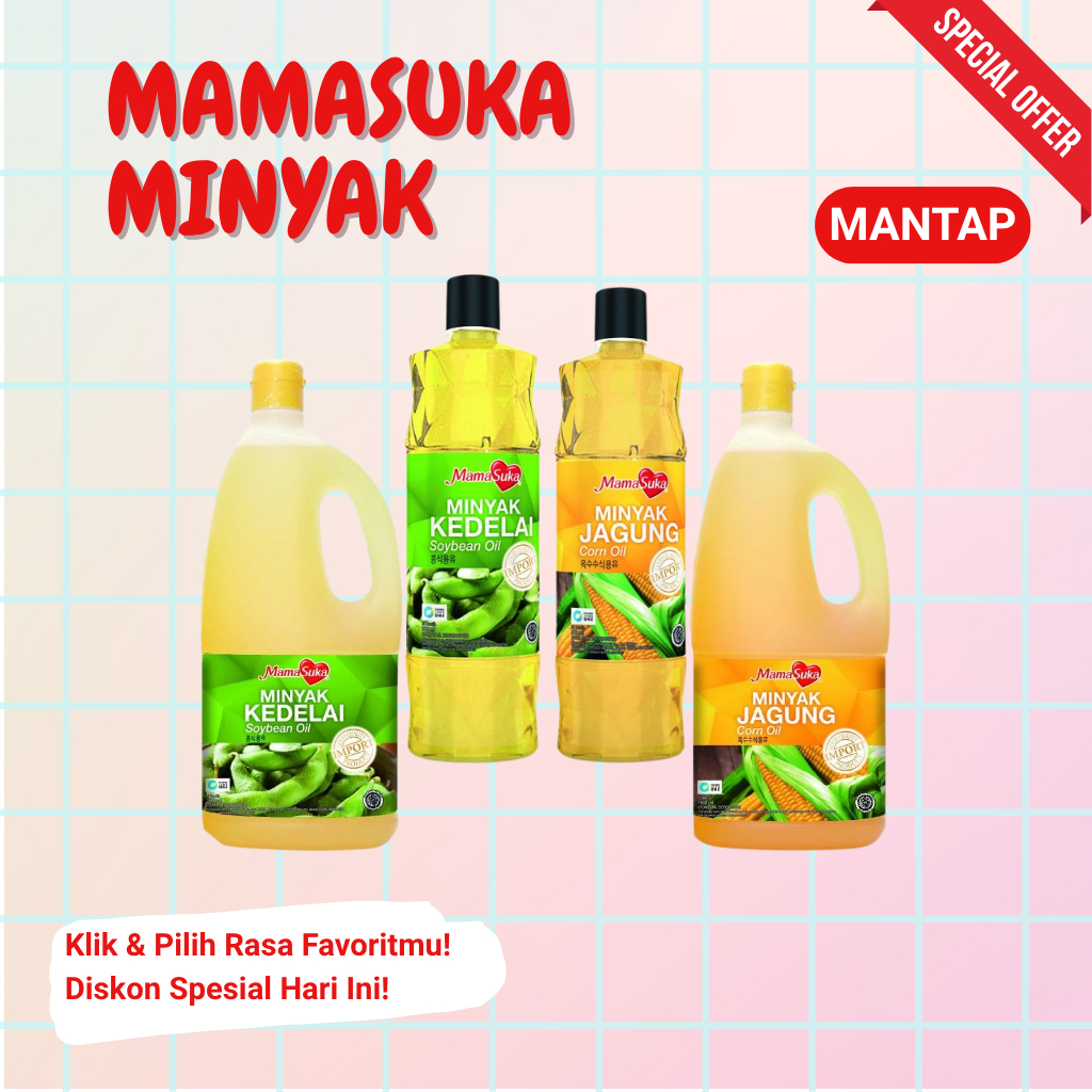 

MamaSuka Minyak Kedelai & Minyak Jagung - 900ml & 1,8L | Minyak Goreng Sehat Non Kolesterol