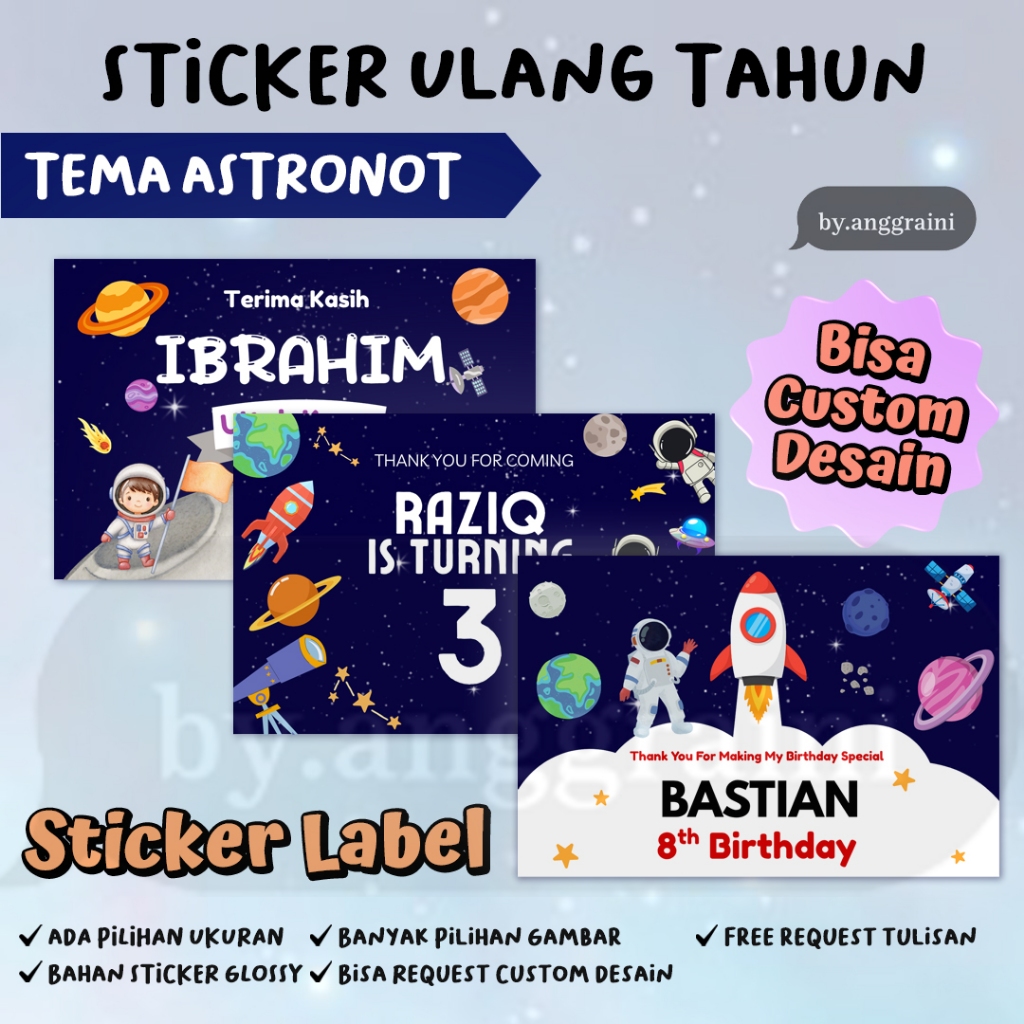 

Sticker Ulang Tahun Tema Astronot Luar Angkasa Space Ship - Stiker Label Kotak Nasi Bento - Ultah Anak - Stiker aqiqah tedhak siten