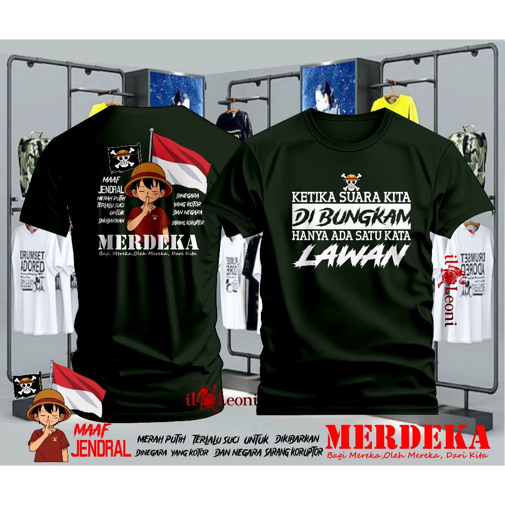 (Size s- 5XL)KAOS ONE PEACE BENDERA INDONESIA, KAOS MAAF JENDRAL MERAH PUTIH TERLALU SUCI UNTUK DIKI
