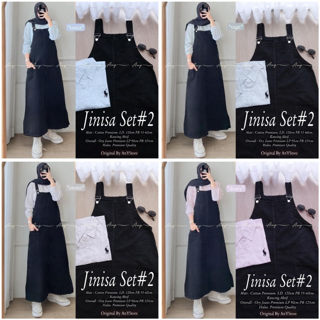 jinisa overall jeans baju setelan wanita kekinian by A.N.Y overall wanita korean style kemeja rayon 