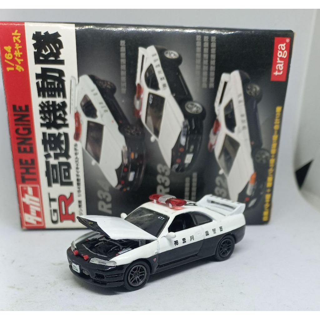 targa taccar nissan skyline gt-r (r33) japanese police diecast 1/64 (s)