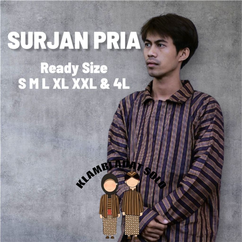 Baju Adat Jawa Surjan Lurik Pria Dewasa - Atasan Surjan Baju Adat Jawa