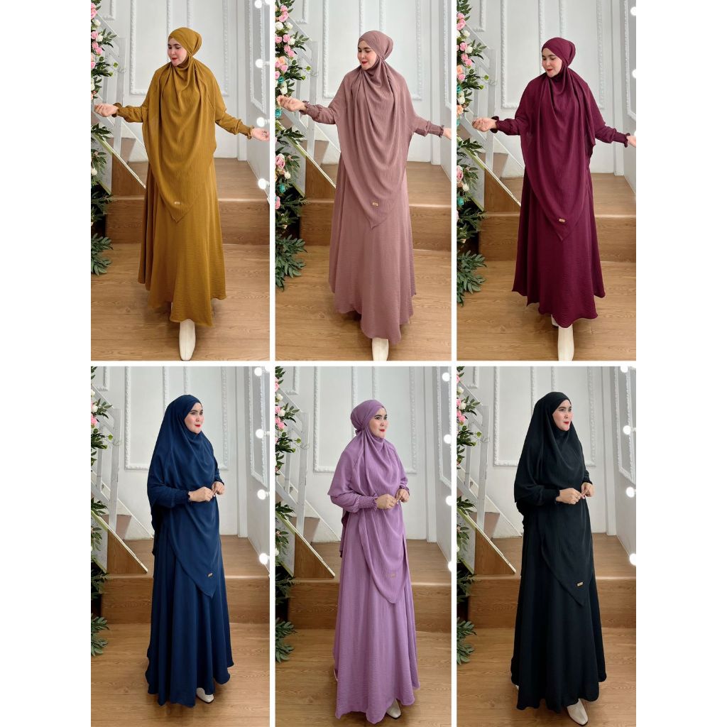 Gamis Juubah Syar'i Set French Khimar Kode -DELANI Matt Crinkle Airflow By AJEZAS