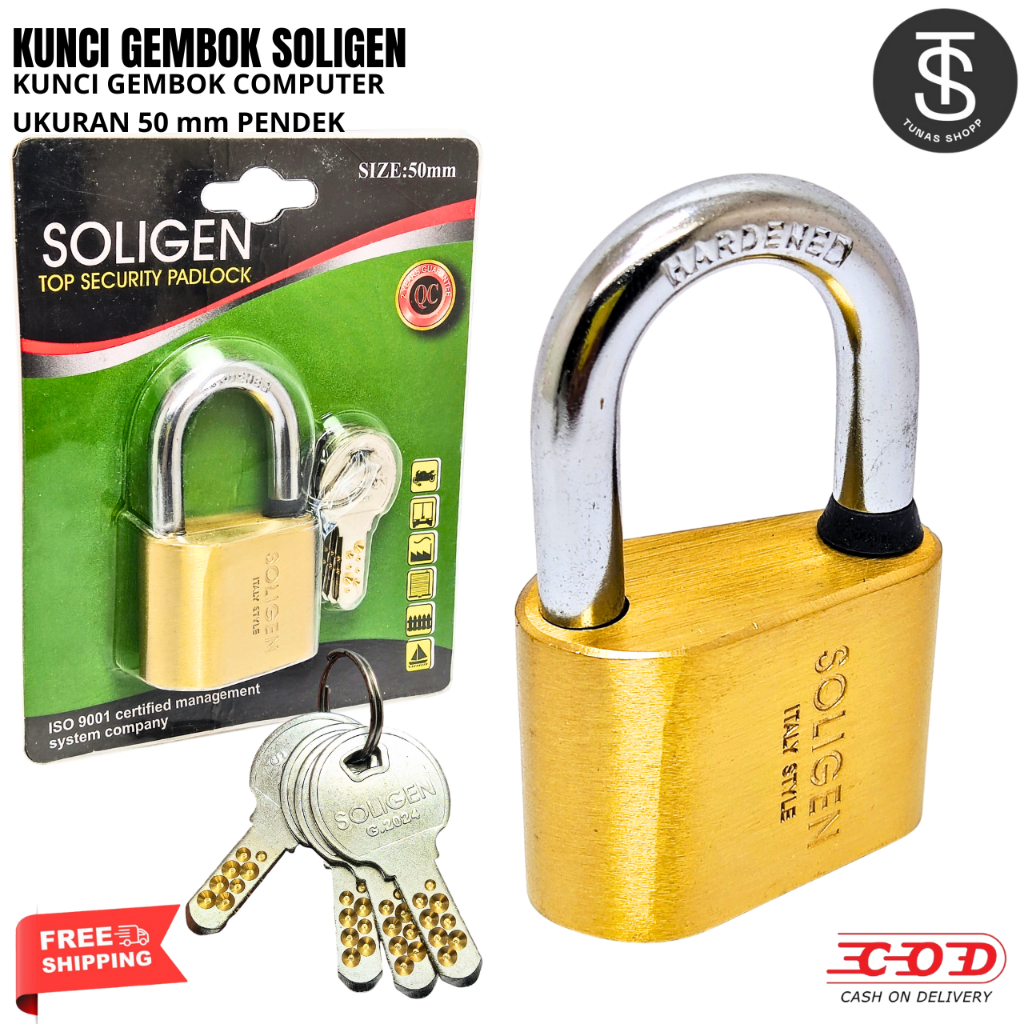 SOLIGEN Kunci Gembok 50mm Leher Pendek / Top Security Brass Padlock Kunci Anti Duplikat / Gembok