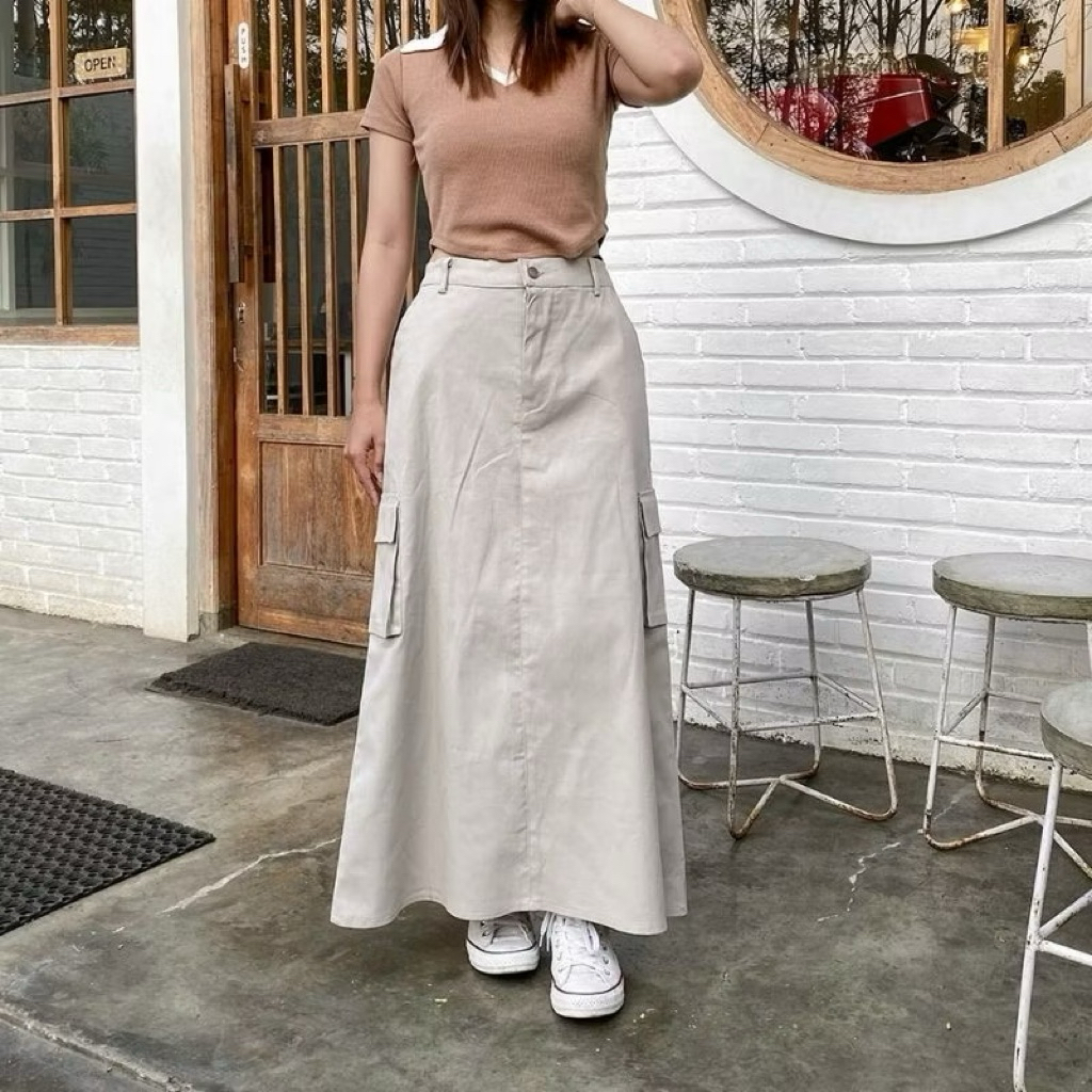 Rok Cargo wanita panjang KHN Premium Kekinian // ROK Wanita Trendy