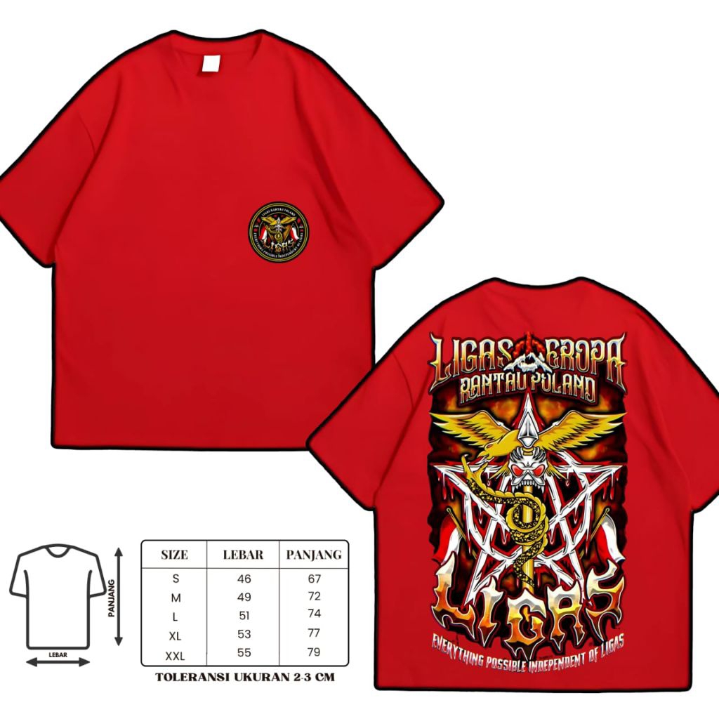 T-shirts Ligas Eropa Merah Bahan Cotton Combed Premium Tebal Dan Halus