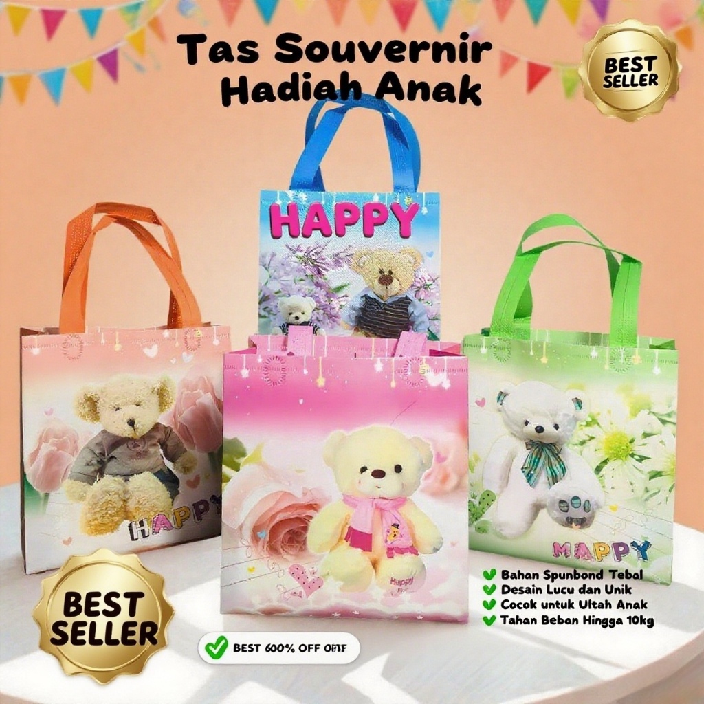 

Tas Souvenir Goodie Bag Motif Beruang Lucu - Dibuat dari Bahan Spunbond Tebal, Tahan Lama! Tas Hadiah Ultah Anak Unik & Murah, Bisa Custom Nama - Best Seller, Cocok untuk Kado Ultah & Souvenir!