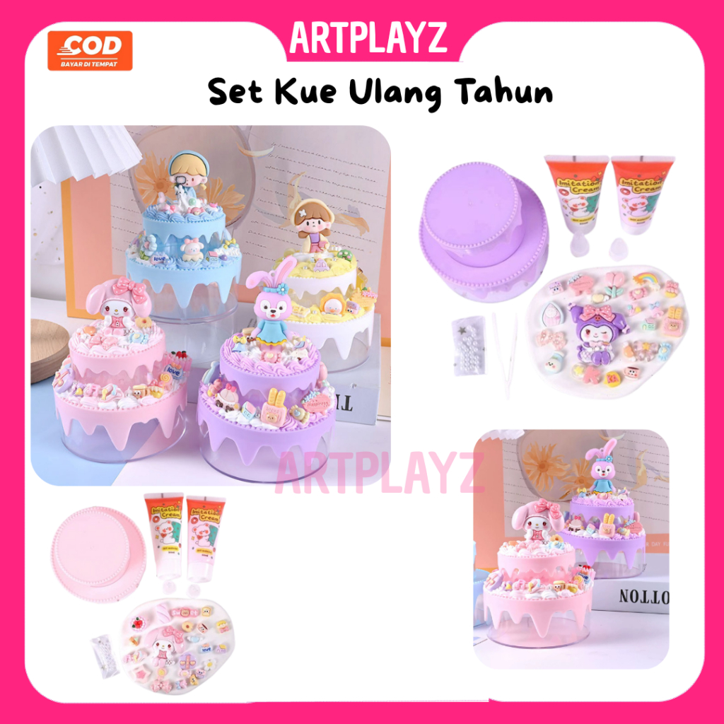 Mainan Anak Cewe CAKEDIY Set Kue Ulang Tahun Deco Cream handmade storage box miniatur cake Sanrio