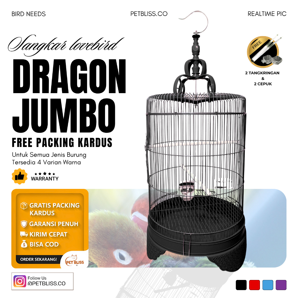 Paket Lengkap + Bonus Krodong | Sangkar Dragon Jumbo Burung Lovebird Betet Merpati 42 cm Fullset