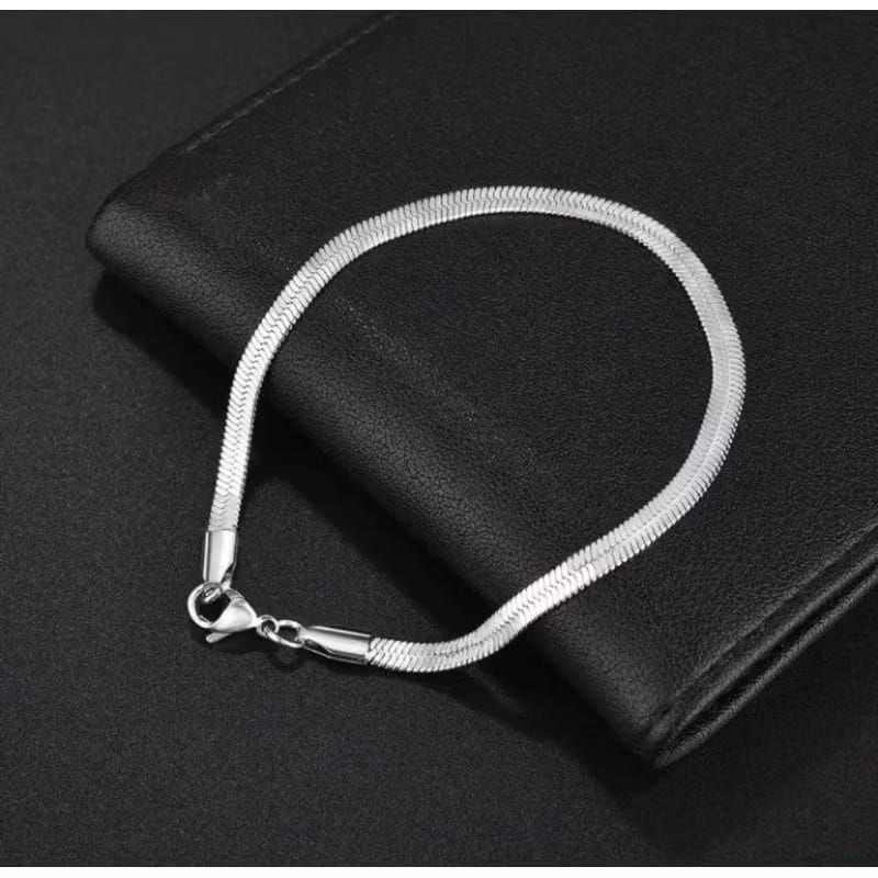 Grosir Gelang Tangan Kaki 22cm Titanium Model Pipih Belut Rantai Pria Wanita Stainless Steel Anti Ka