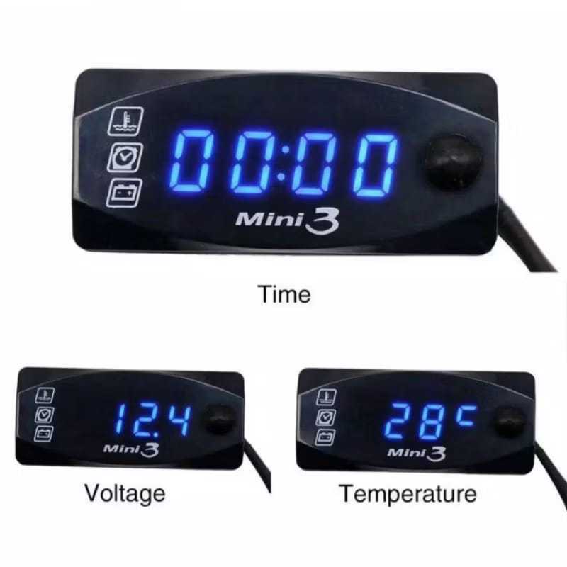 Volt Meter 3 In 1 Suhu Volt Jam Volt Meter Motor VoltMeter Aki Digital Alat Pengukur Aki Motor Pyxis