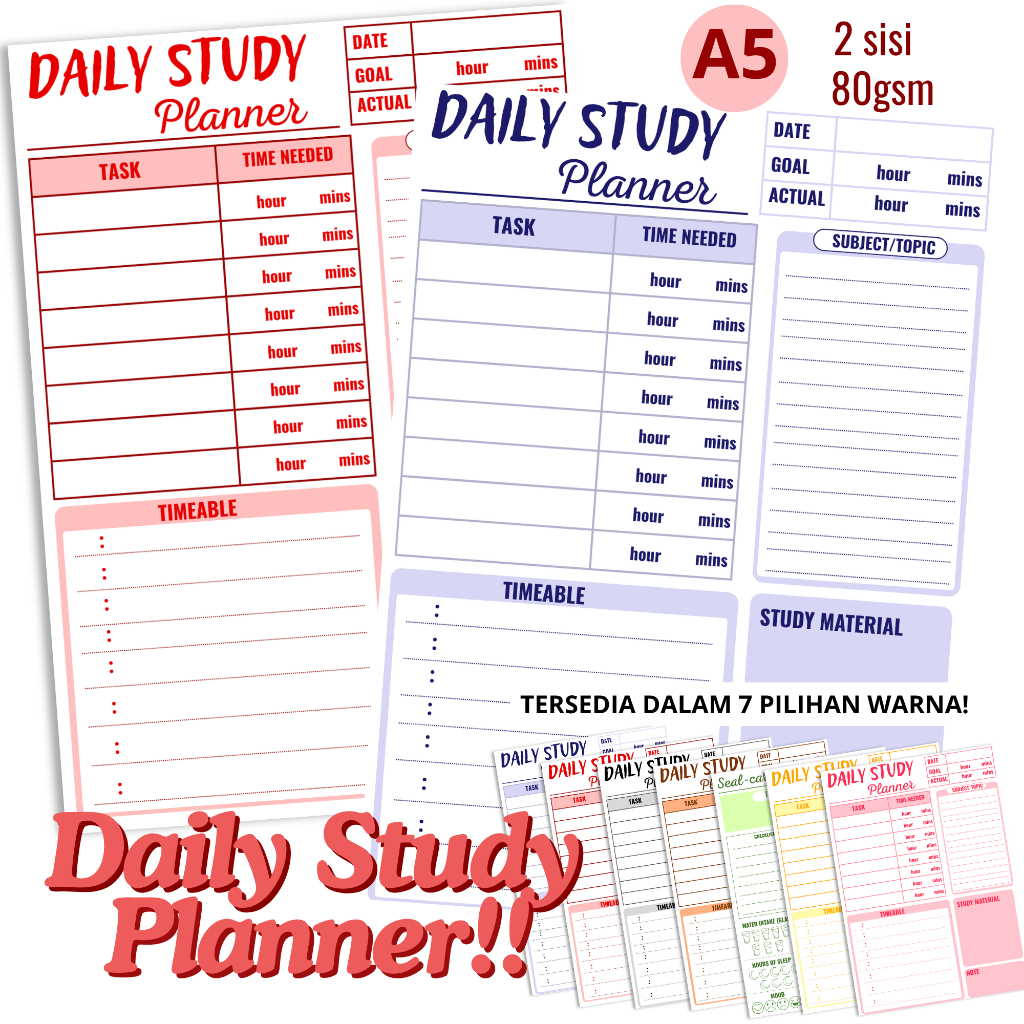

(Papelrosie) Loose Leaf Planner A5 | Refill Isi Binder Daily Study isi 20 Lembar Bolak-Balik | Hvs 80gsm