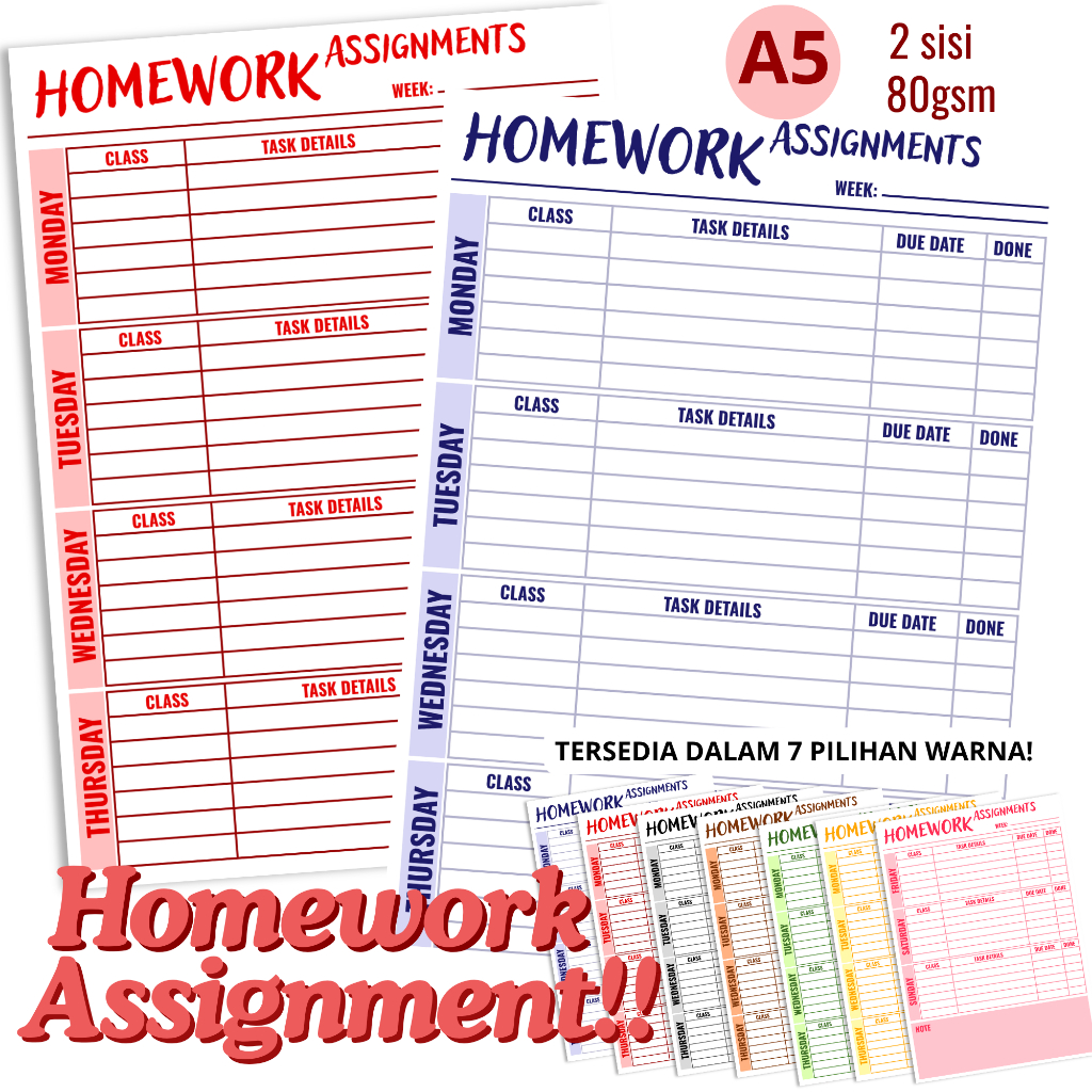 

(Papelrosie) Loose Leaf Planner A5 | Refill Isi Binder Homework Assignment isi 20 Lembar Bolak-Balik | Hvs 80gsm