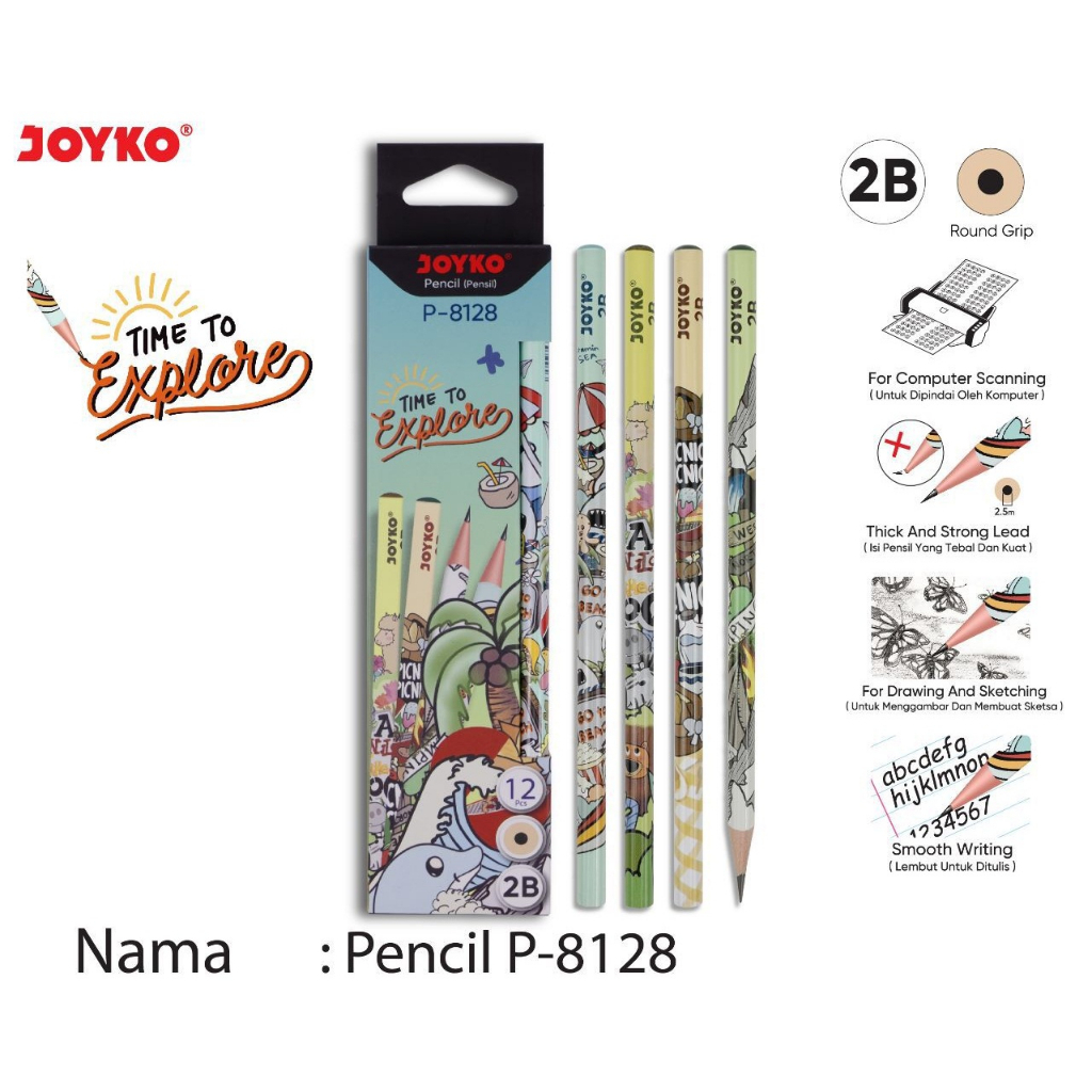 

Pensil 2B Joyko P-8128 - Pensil Ujian Computer Tebal Berkualitas - Pensil Sekolah Joyko Motif Lucu