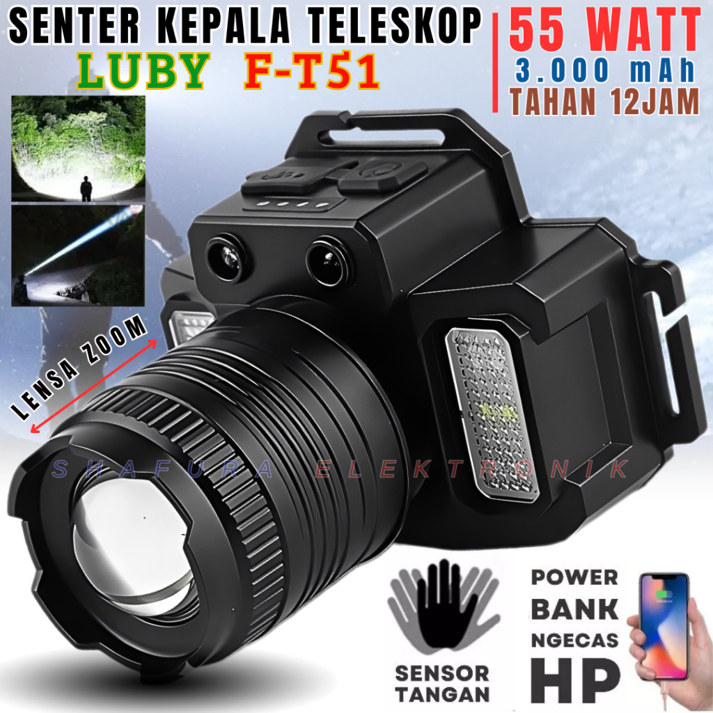 Headlamp/Senter Kepala Luby Super Terang 55 Watt + 18 Watt Tahan 12 Jam | Senter Kepala Lensa Bisa D