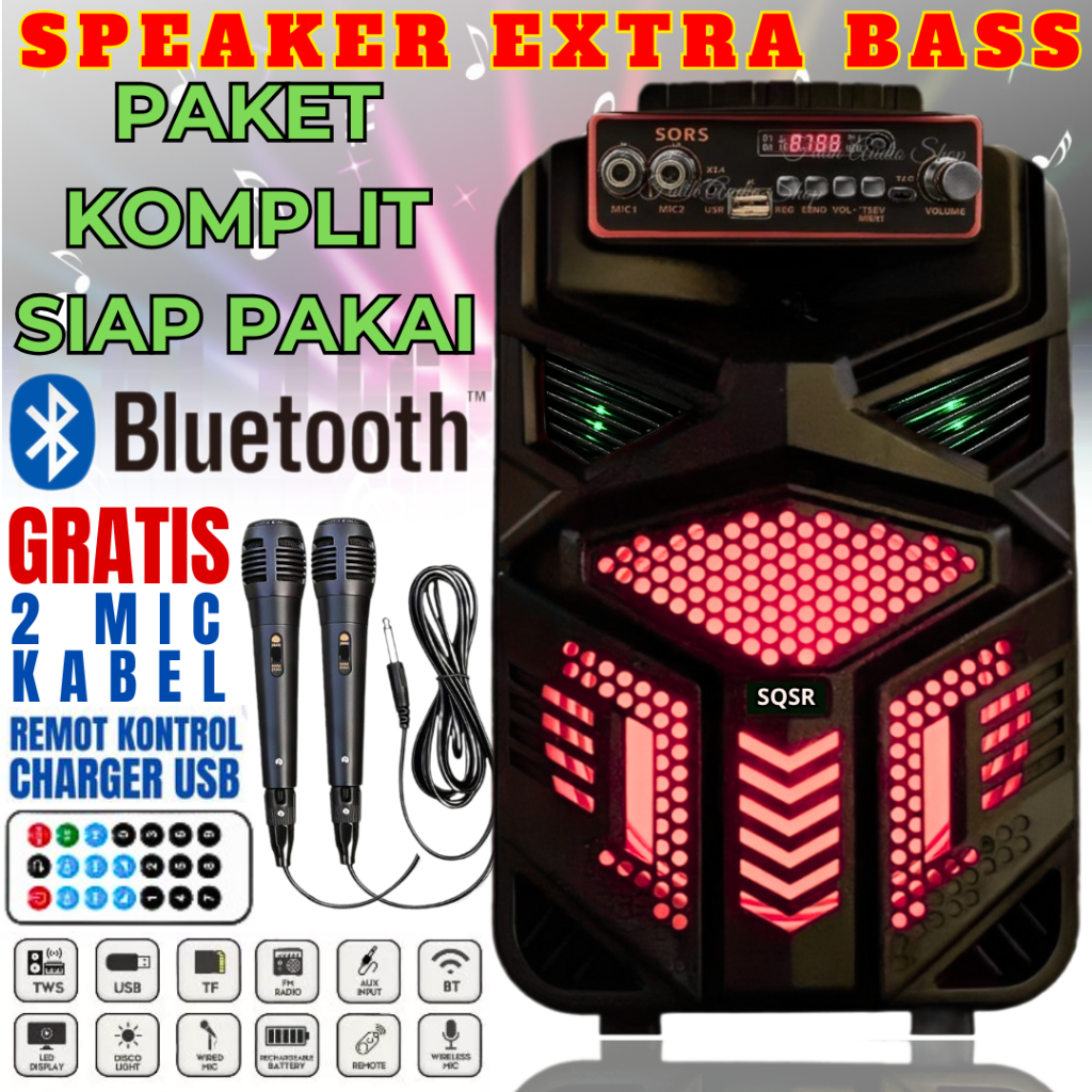 SPEAKER BLUETOOTH KARAOKE UKURAN BESAR BONUS 2MIC KABEL EXTRA BASS SALON AKTIF JUMBO | SPEAKER BLUET