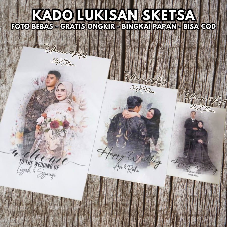 Custom Foto | Sketsa Ukuran Jumbo | sketsa wajah | Pigura kayu | lukisan | cetak foto kayu | hadiah