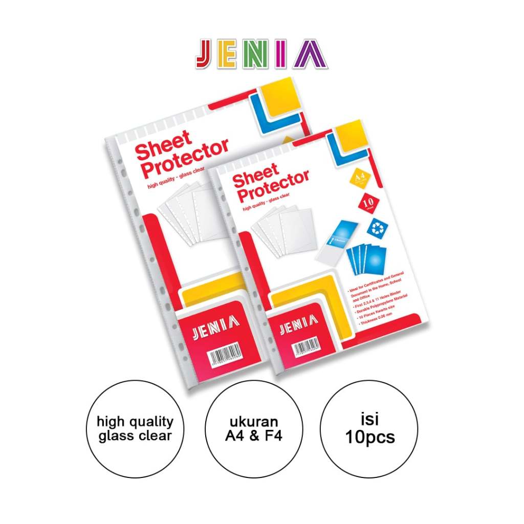 1 pack Pelindung Ijazah Sheet Protector size F4 merk Jenia isi 10pcs