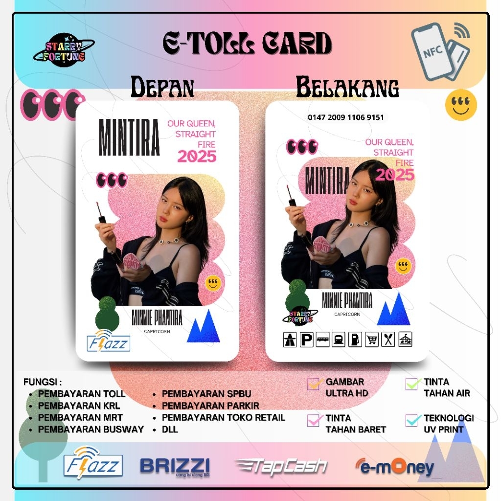 ID CARD CUSTOM OUR QUEEN STRAIGHT FIRE KARTU Flazz/Brizzi/Tap-Cash/E-money SALDO NOL TAPCARD E-TOLL 