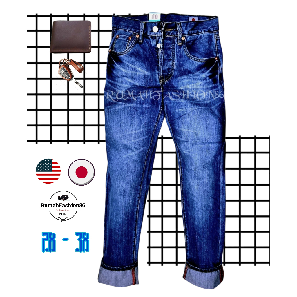 [FREE ONGKIR XTRA] CELANA PANJANG STANDAR PRIA ORIGINAL DENIM SELVEDGE JEANS FULL KANCING USA/JAPAN