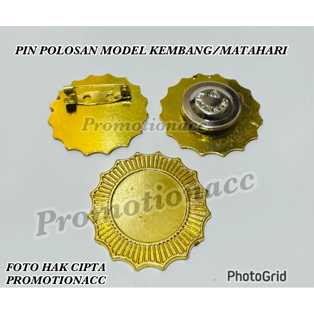 (PIN POLOSAN TANPA LOGO) Pin Polosan Model Kembang/Matahari Logam Kuningan PREMIUM Polos Peniti Magn