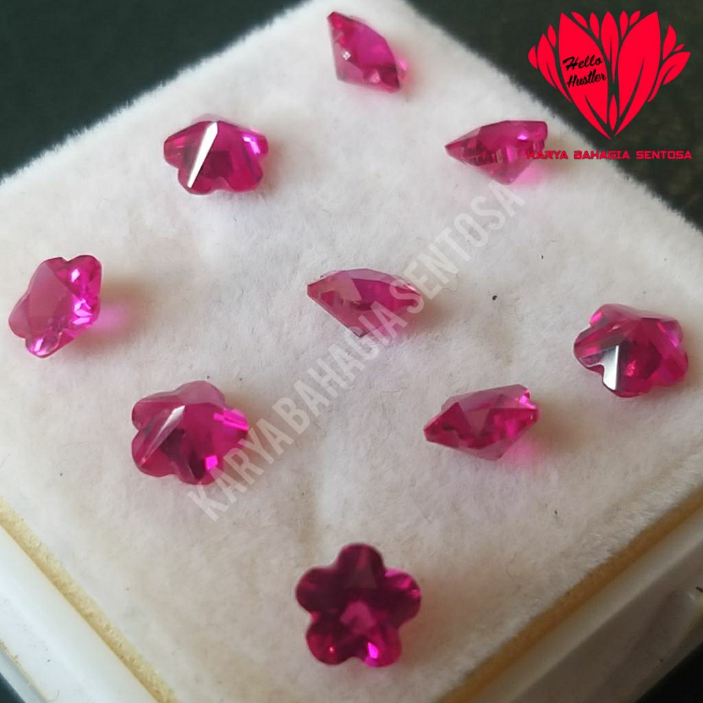 FLOWER FAIRY Batu Permata Merah Delima Ruby Rose Bangkok 9 Mohz Flower Cutt 4 mm Signature Collectio