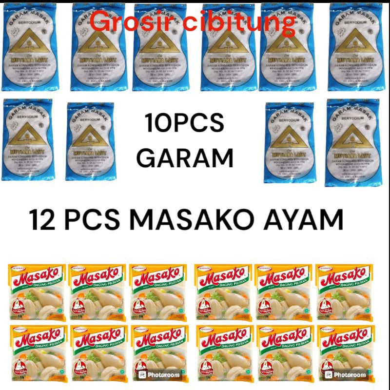 

Paket hemat 10 pcs garam + 12 pcs MASKO AYAM kemasan 8 gr / masako 8 gr murah bisa cod garam dapur beryodium