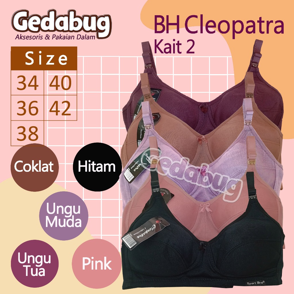 Bra Sport Cleopatra Tanpa Busa Kait 2 Bh Cleopatra Tanpa Kawat Katun Lembut Polos