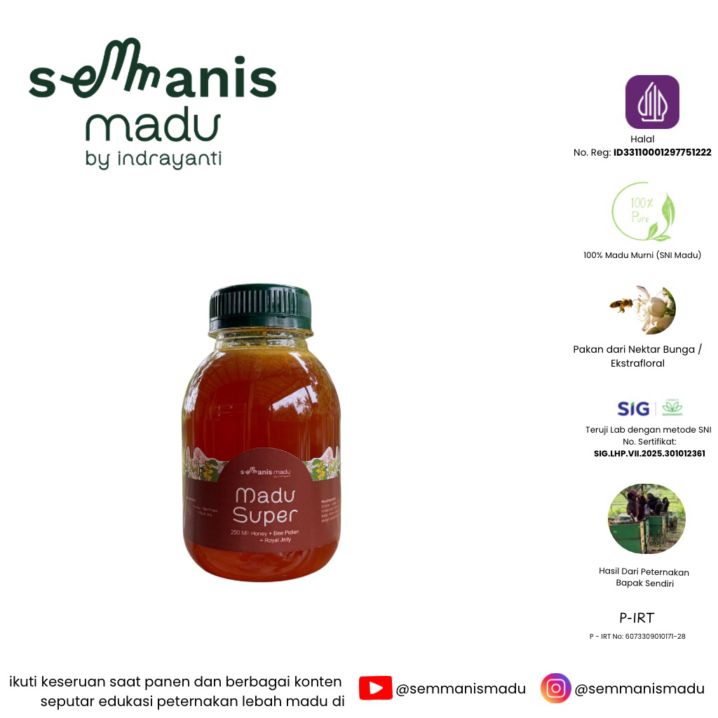 

Madu + Bee Pollen + Royal Jelly (Madu Super) [Pre Order] ukuran 130 ml 250 ml 500 ml
