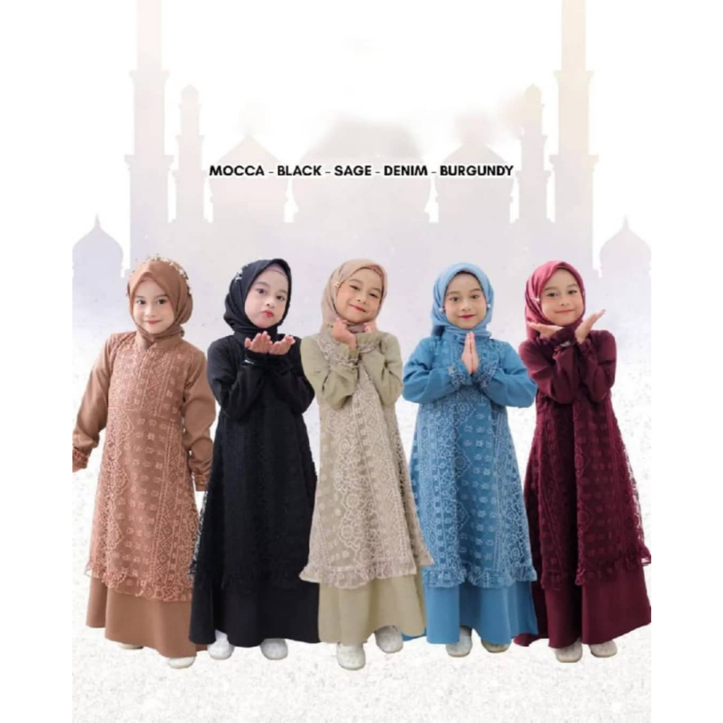 DRESS ANAK PEREMPUAN ALVIRA KIDS GAMIS ANAK 7-10 TAHUN CERUTY BABYDOOL MIX BROKAT BAJU KONDANGAN ANA