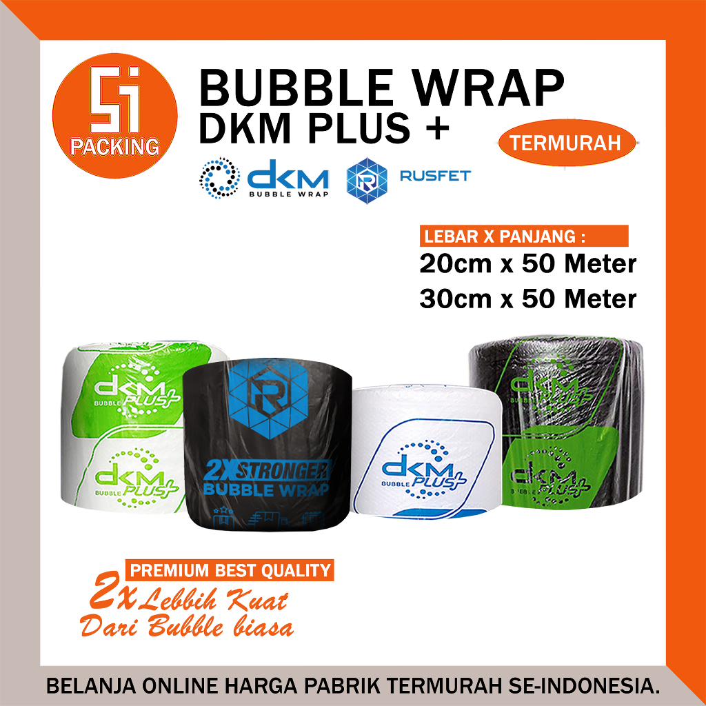 

Plastik Bubble Wrap DKM Potongan 30cm 20cm x Panjang 50meter Bubblewrap Warna Putih Bening & Hitam