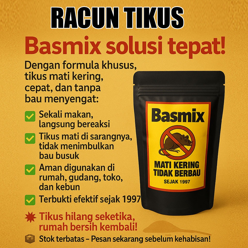 Racun Tikus Basmix Original – Sekali Makan Langsung KO, Tikus Hilang Seketika