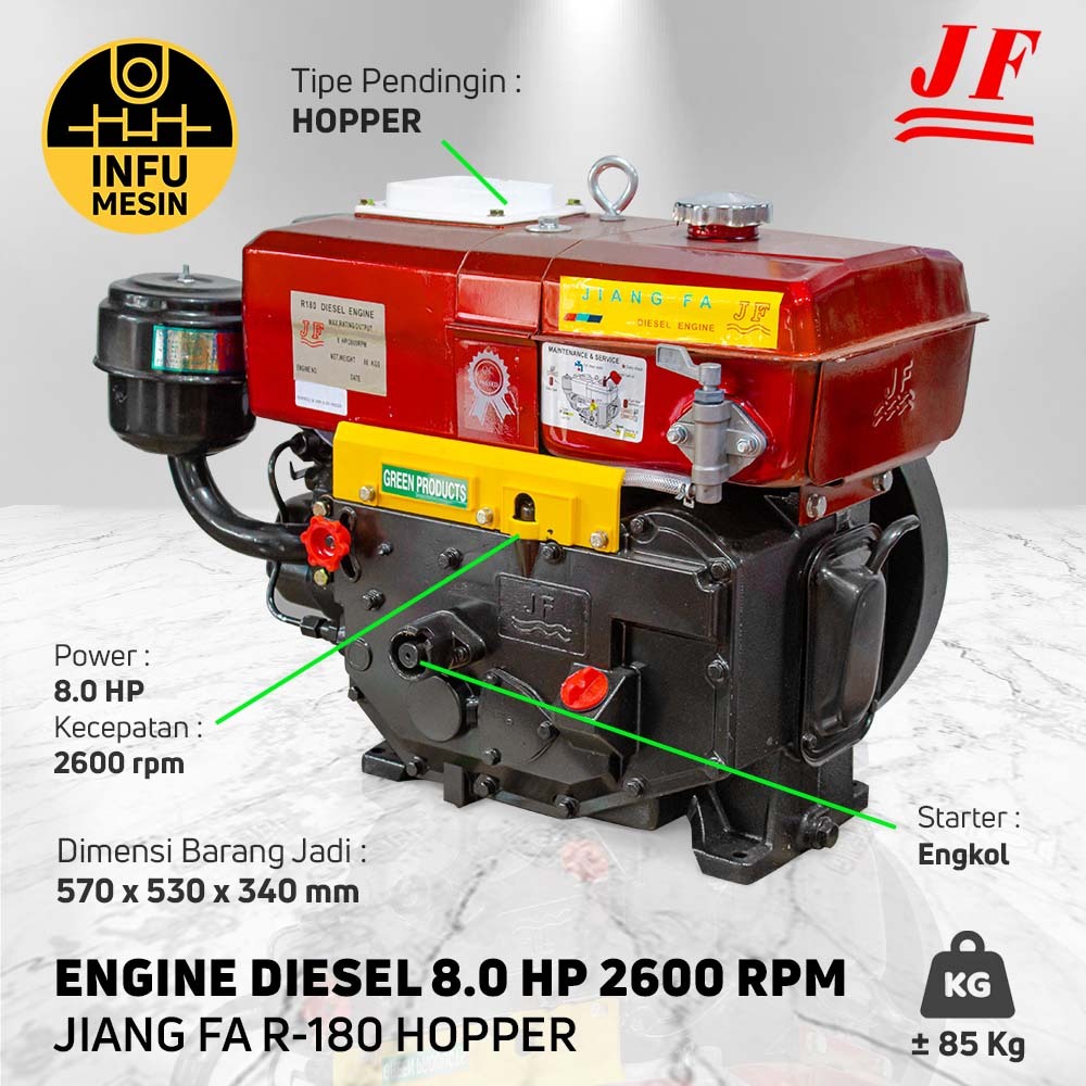 Diesel Jiangfa Mesin Penggerak R180 Hopeer 8 HP