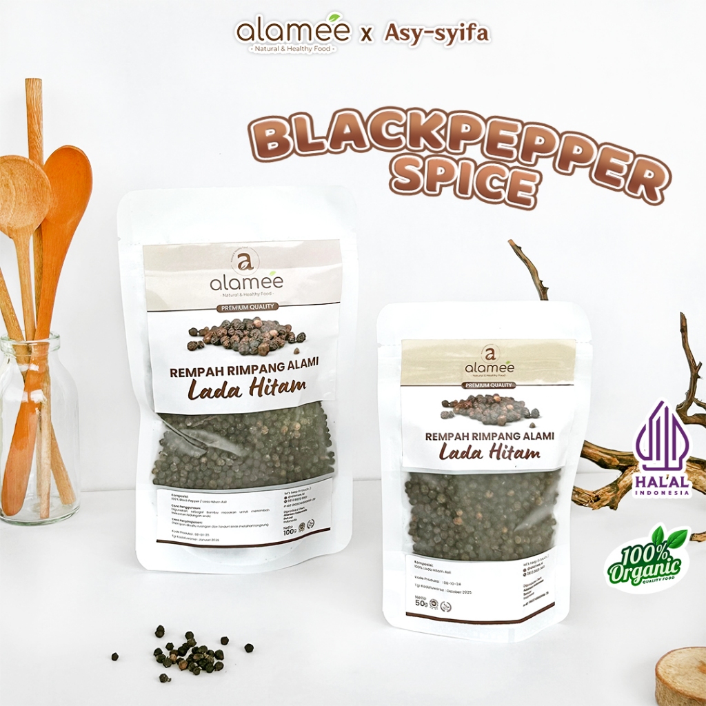 

ALAMEE Lada Hitam Organik Biji Utuh Whole Black Pepper Blackpepper Rempah Rimpang Organic Alami 50Gr