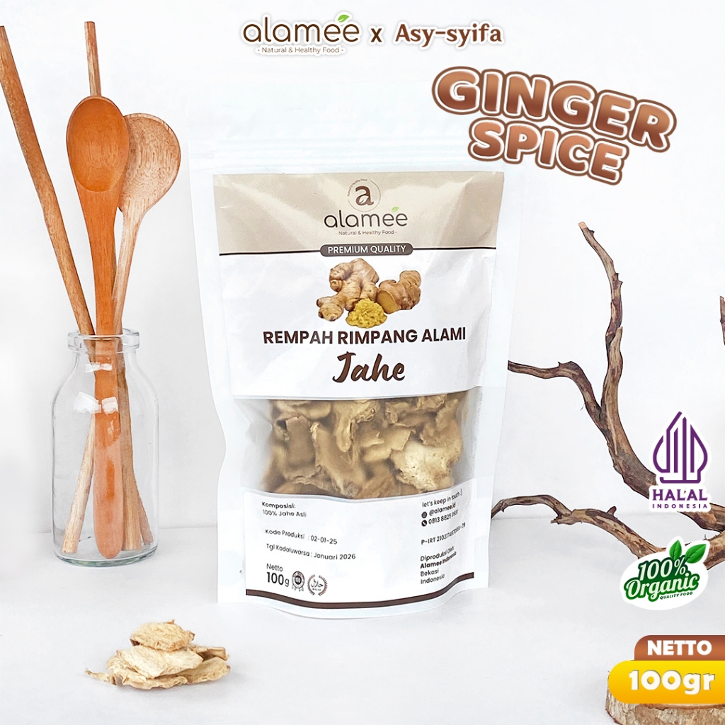 

ALAMEE Jahe Kering Iris Dried Ginger Rempah Rimpang Organik Alami Bumbu Masakan Dapur Masak 100g