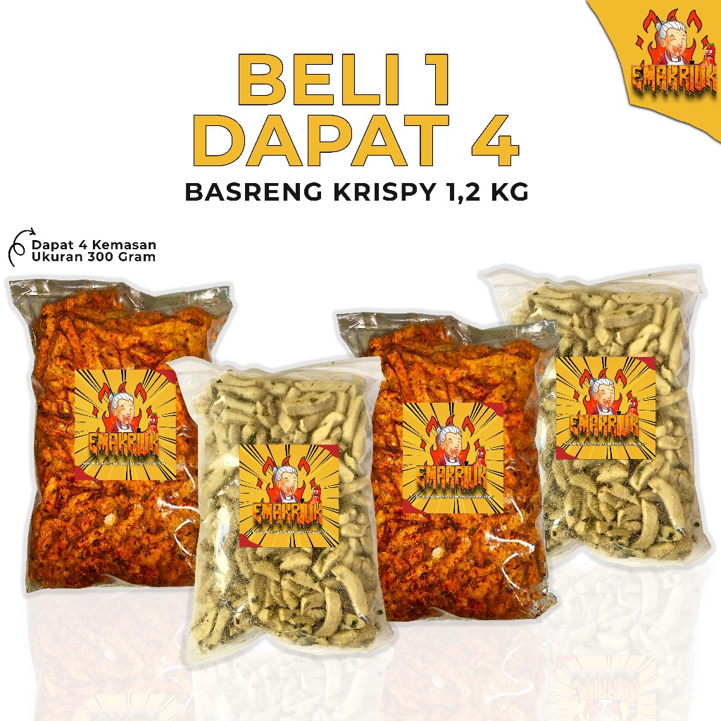 

EMAKRIUK - Bastik Beli 1 Dapat 4 Premium Basreng Rasa Original 300gr Pedas 300gr Bebas pilih Variant Cemilan Bumbu Melimpah 1,2 Kg