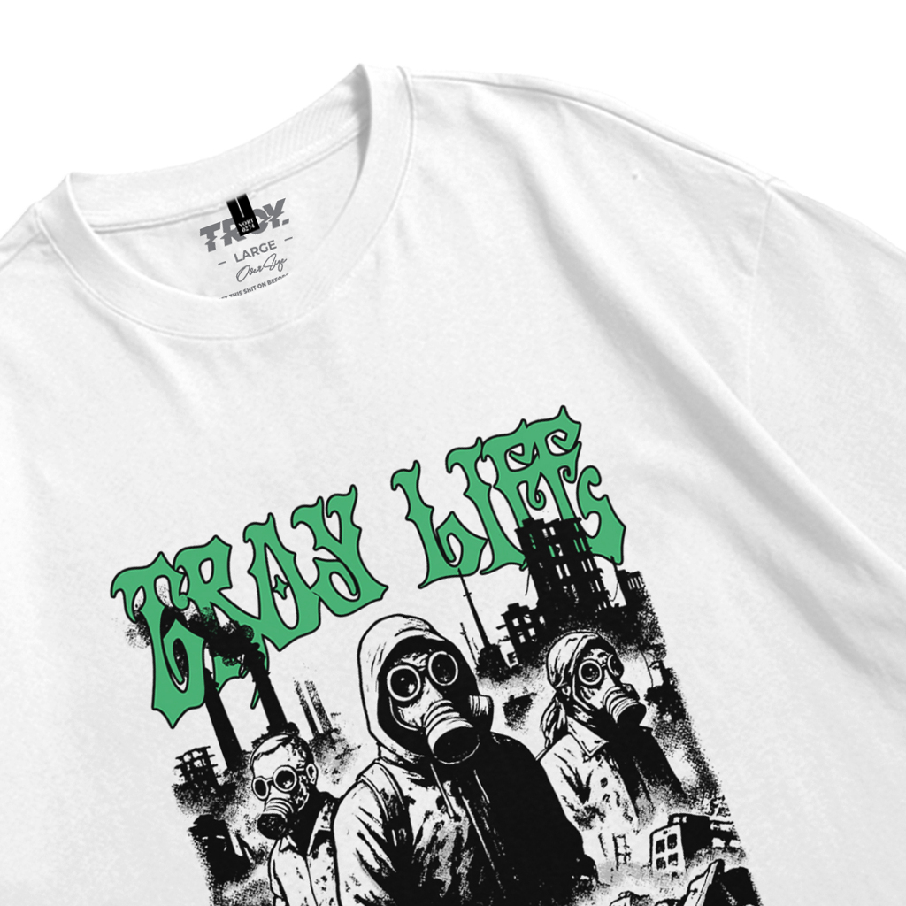 Troy Company Oversize Tshirt White Pollutant Toxins - Kaos Oversize Putih Lengan Pendek OVD 3218