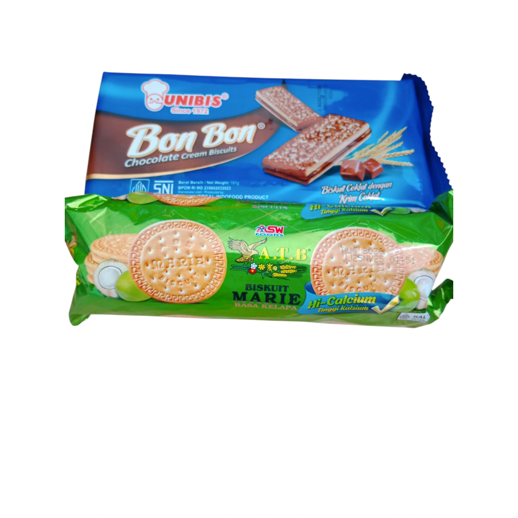 

Only 15 k dapat 2 biskuit Bon Bon dan Marie biskuit kelapa
