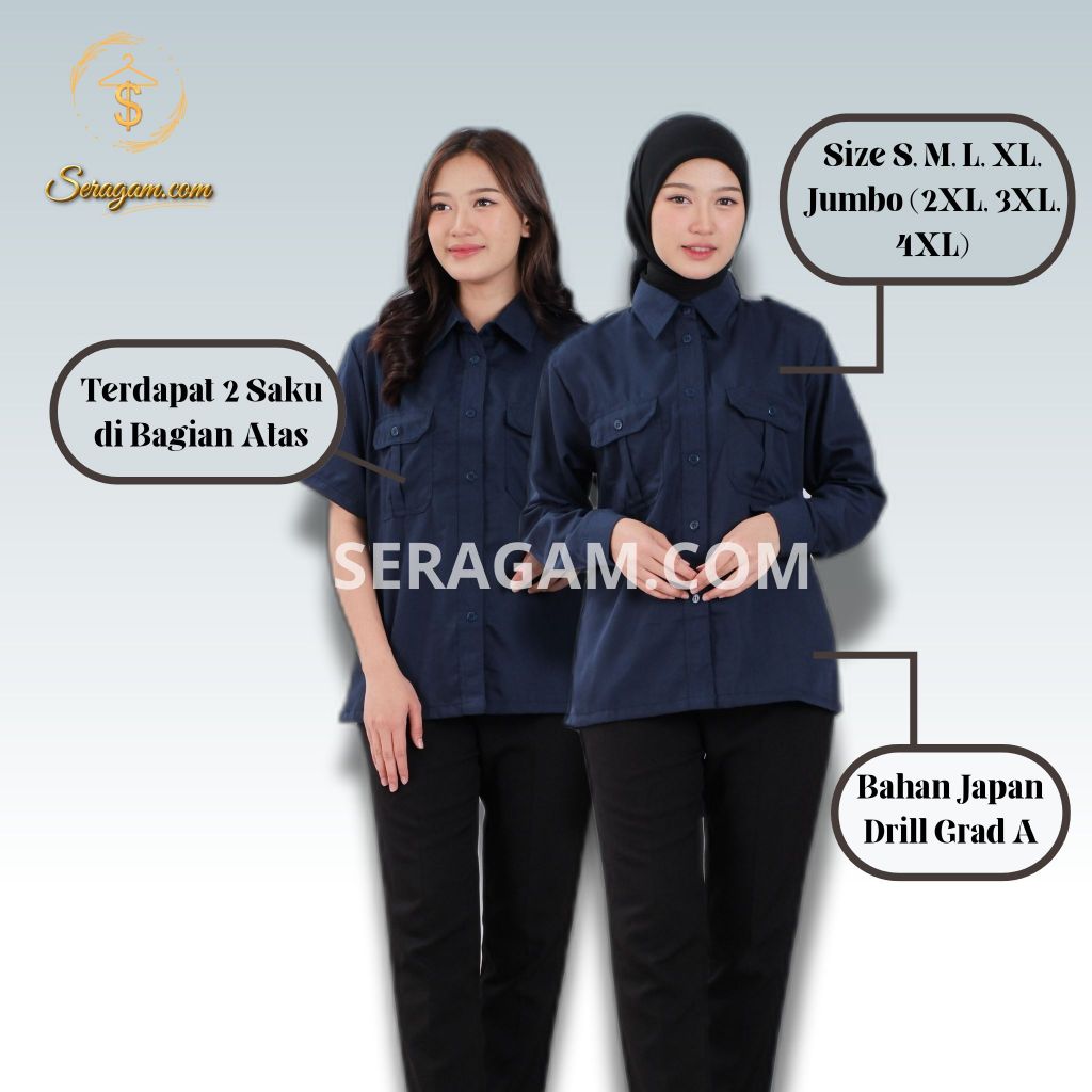 Seragam PNS wanita Baju Pdh Biru Dongker Lengan Panjang/Pendek Pegawai Negeri Seragam Asn Baju Dinas
