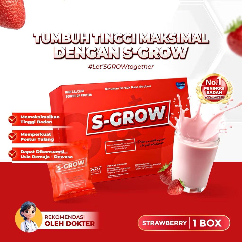 

S-GROW STRAWBERRY - Susu Peninggi Badan Untuk Remaja Dan Dewasa Terbaik Original 1Box